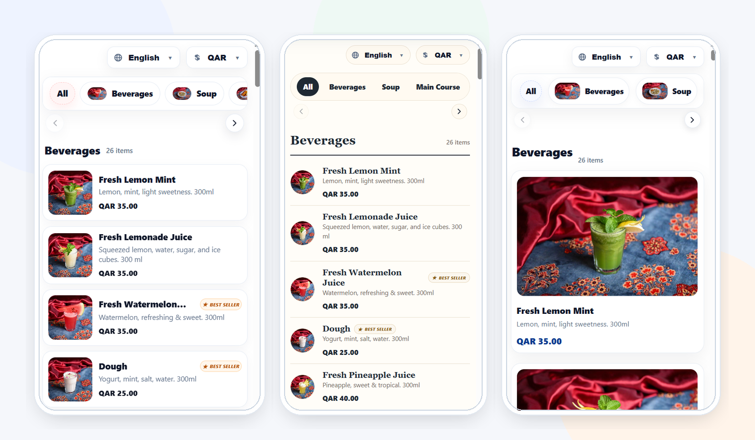 Mima Menu mobile preview